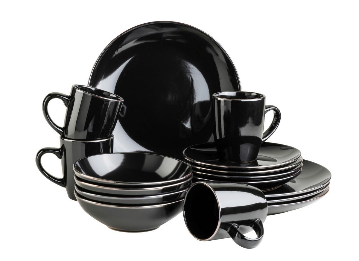 Kombiservice Metallic Rim 4 Personen Schwarz 16-teilig - Schwarz, Basics, Keramik - Mäser
