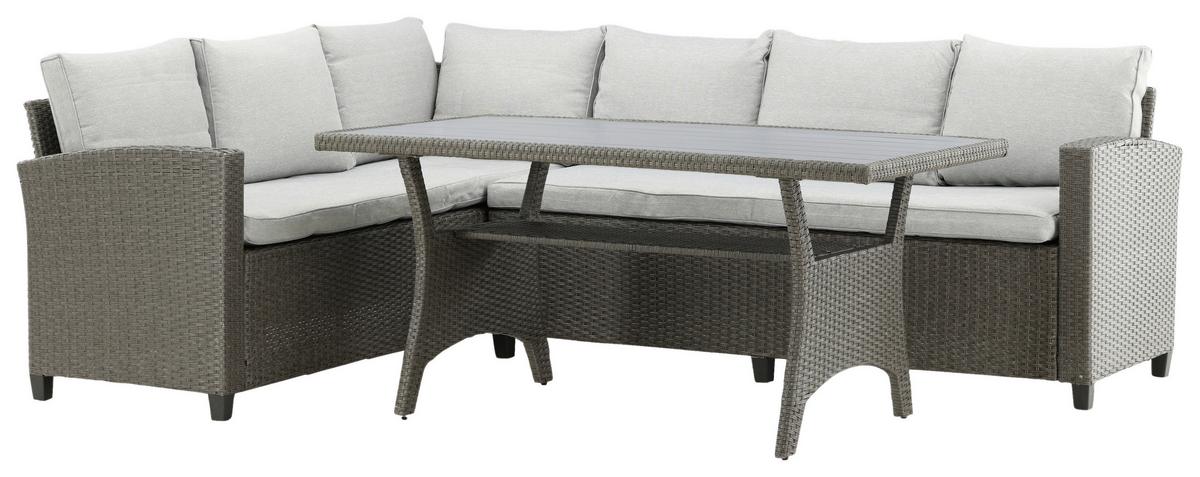 Loungegarnitur 3-Tlg Brentwood aus Kunststoff mit Kissen - Grau, KONVENTIONELL, Kunststoff - Gardenson