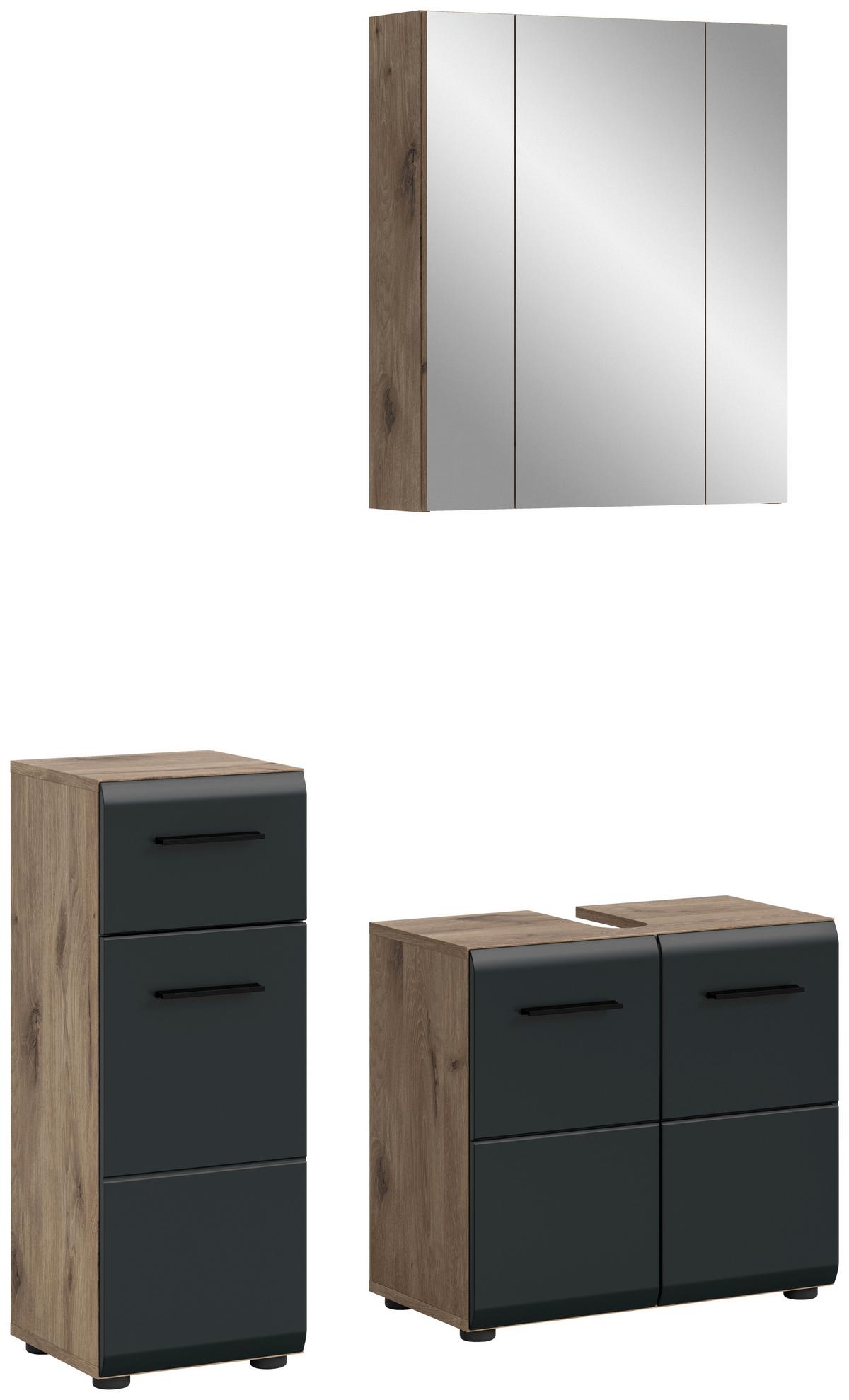 Badezimmer Ice Schwarz/Eiche Dekor B: 90cm - Eiche dunkel/Schwarz, Basics, Holzwerkstoff (90cm) - MID.YOU