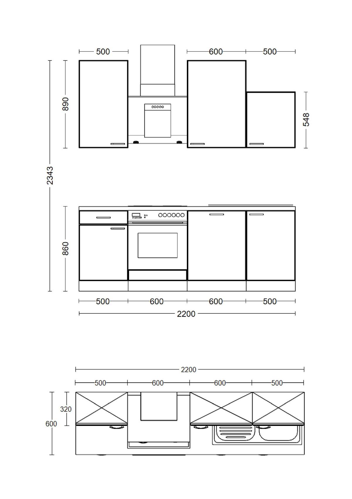 Küchenzeile Nepal M. Geräten 220 Cm Kaschmir/eiche Dekor - Kaschmir/Sonoma Eiche, MODERN, Holzwerkstoff (220cm) - FlexWell