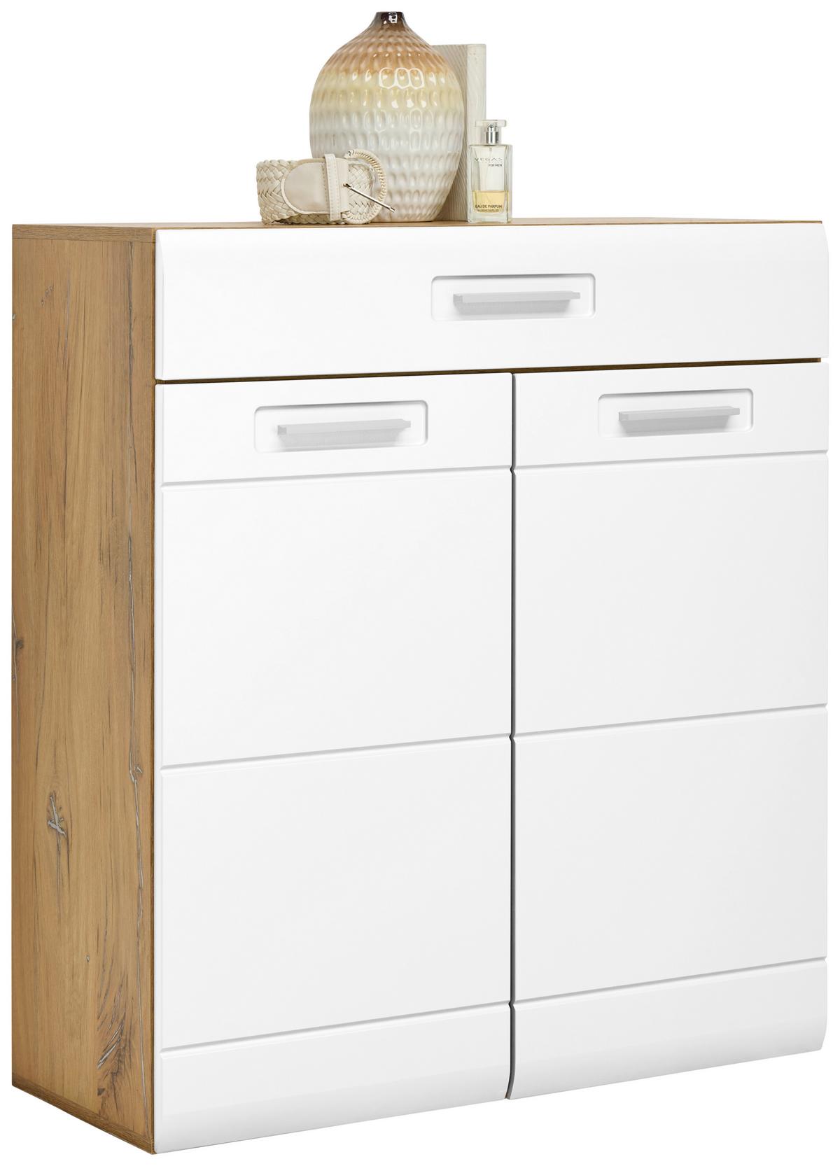 Kommode B: 85 Cm Auris Weiß/eichefarben - Eichefarben/Weiß, MODERN (85/99,6/37,1cm) - Luca Bessoni
