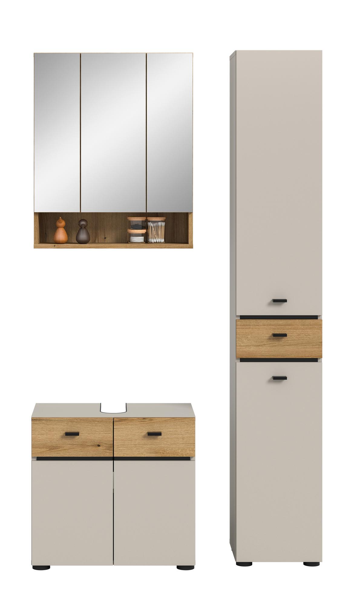 Badezimmer Aqua Kaschmir/Eichefarben B: 92cm - Kaschmir/Eichefarben, Trend, Glas/Holzwerkstoff (92cm) - MID.YOU