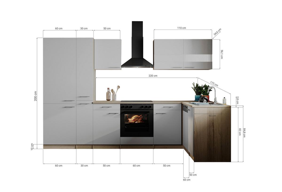 Eckküche Merle Weiß/Eichefarben B: 310cm - Eichefarben/Weiß, Basics, Holzwerkstoff (310/172cm) - Respekta