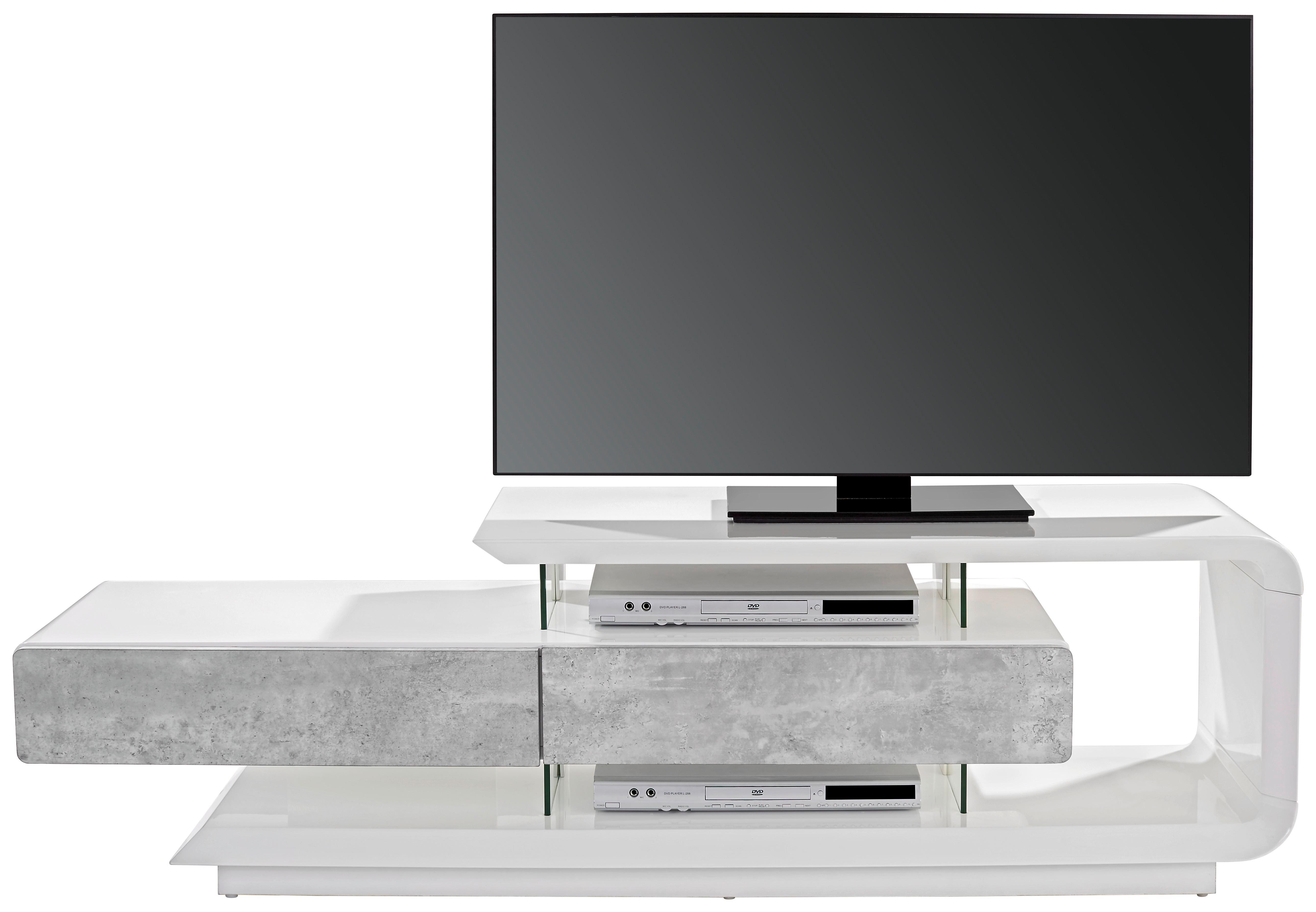 Phonotisch Carla B: 164,5 cm Weiß/Betonoptik - Weiß/Grau, MODERN, Holzwerkstoff/Kunststoff (164,5/50/40cm)