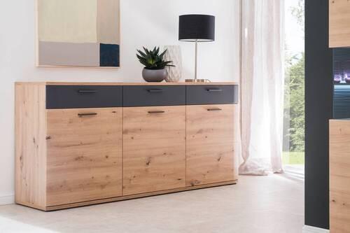 Sideboard B: 180 cm Cortona Anthrazit/Eichefarben - Eichefarben/Anthrazit, Design, Holzwerkstoff (180/85/43cm) - Livetastic