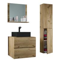 Badezimmer Lendas Bl L - Honigeiche/Schwarz, MODERN, Glas/Keramik (94cm) - MID.YOU