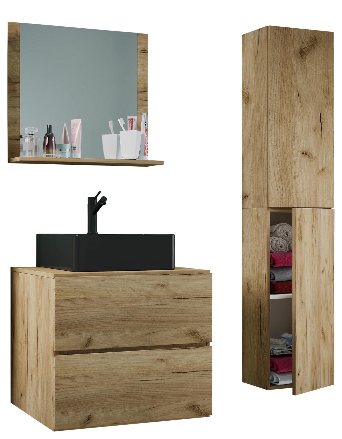 Badezimmer Lendas Bl L - Honigeiche/Schwarz, MODERN, Glas/Keramik (94cm) - MID.YOU