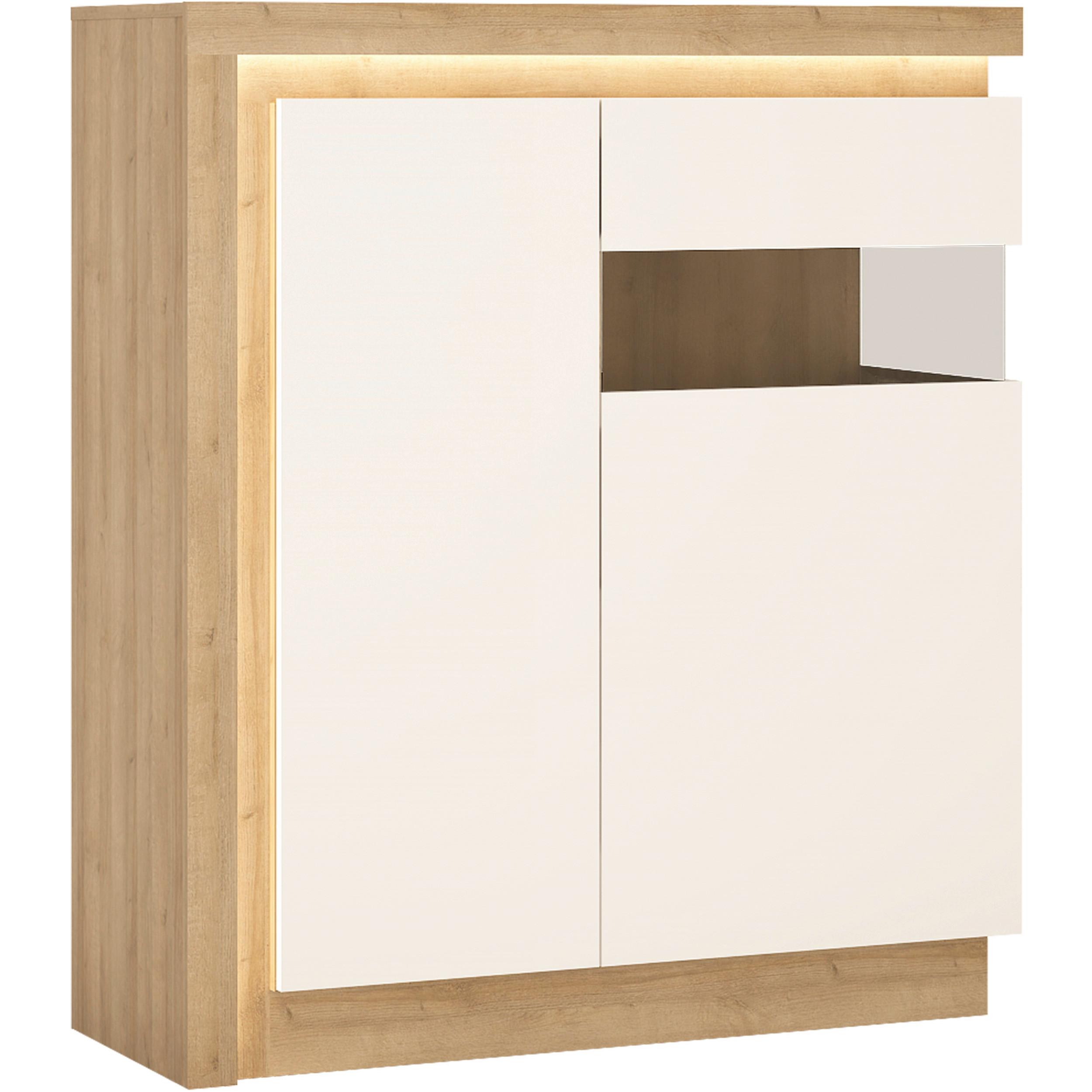 Kommode Lyon Hell Weiß, Eiche Dekor B: 107,5 Cm - Weiß Hochglanz/Eichefarben, Trend, Glas/Holzwerkstoff (107,5/123,6/42cm)