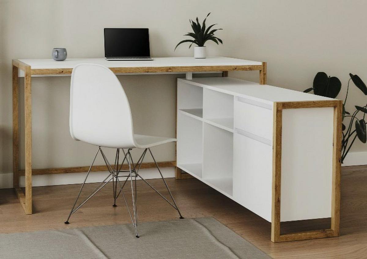Eckschreibtisch Denver Weiß/ Eiche Artisan D. L: 139cm - Eiche Artisan/Weiß, MODERN, Holzwerkstoff (139/139/75cm) - MID.YOU