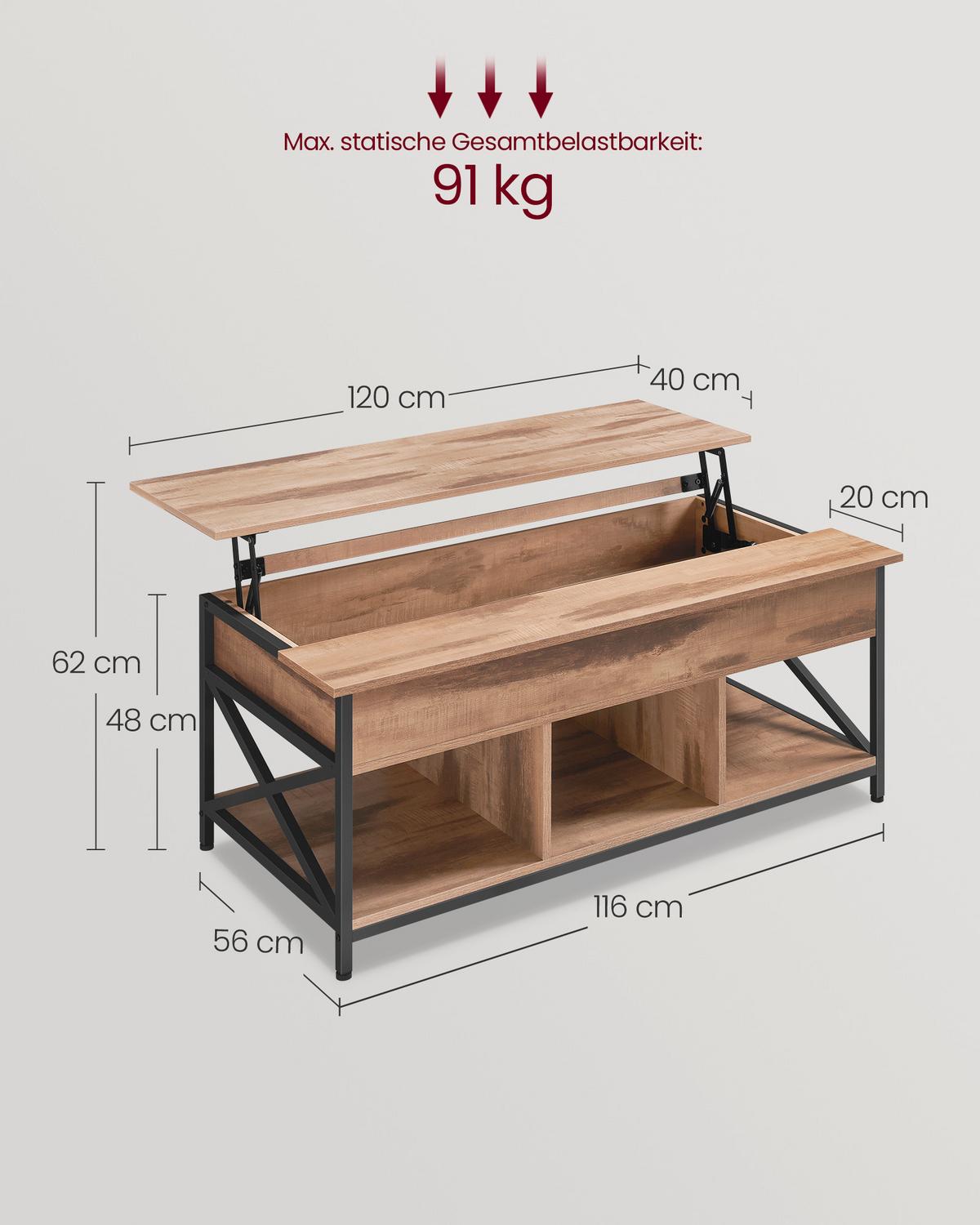 COUCHTISCH COFFEE TABLE - Schwarz/Braun, MODERN, Holzwerkstoff/Metall (120/60/48cm) - MID.YOU