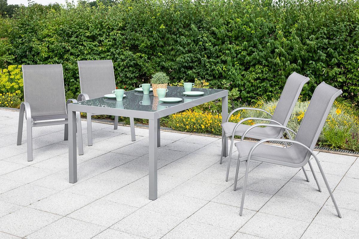 Gartenmöbel Set 5-Tlg. Amalfi aus Aluminium - Silberfarben/Braun, MODERN, Textil/Metall - Gardenson