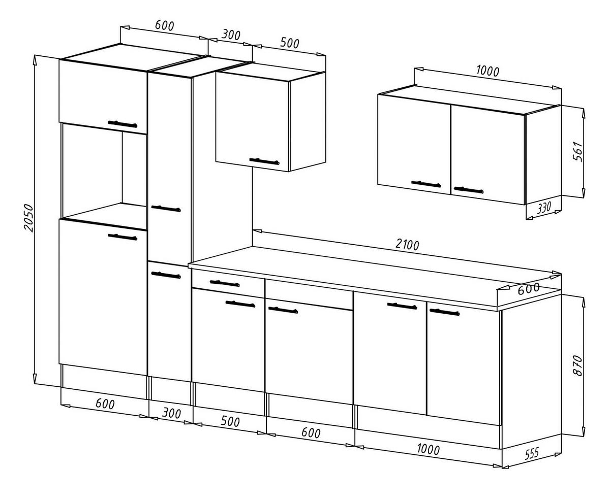 Küchenzeile ohne Gräte B: 300 cm Schwarz/Eiche Dekor - Eichefarben/Schwarz, Basics, Holzwerkstoff (300/205/60cm) - Respekta