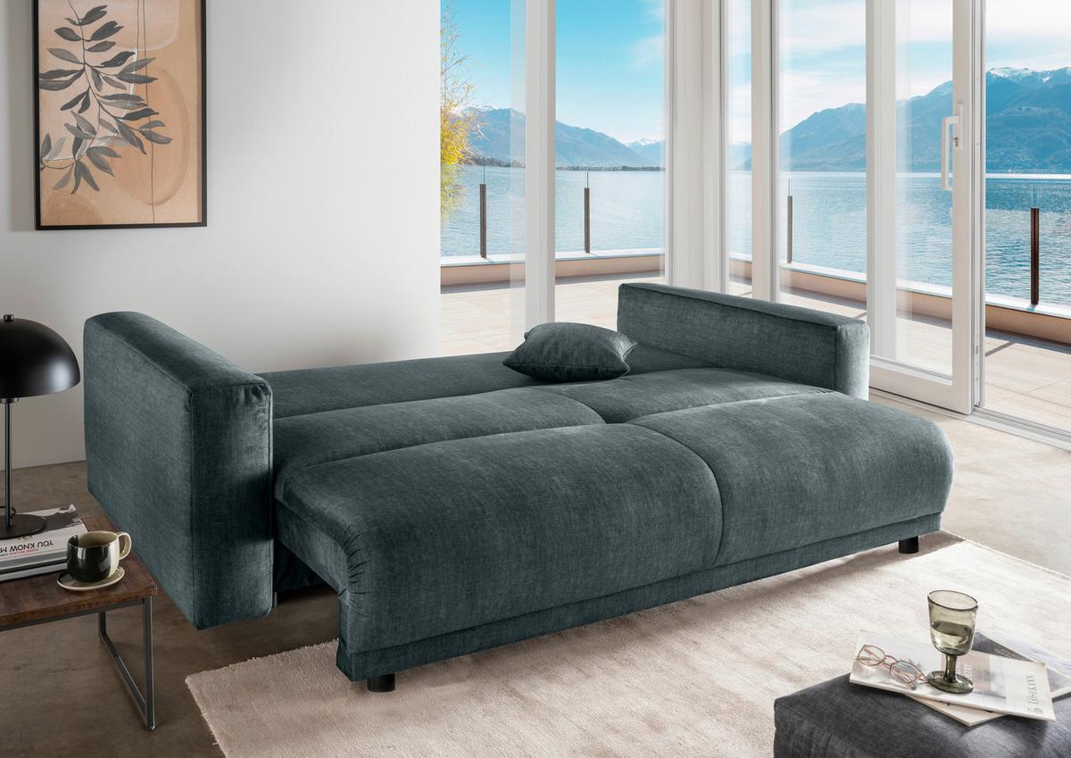 Schlafsofa Longo, Blau B: 245 Cm - Blau/Schwarz, MODERN, Textil (245/86/126cm) - Livetastic