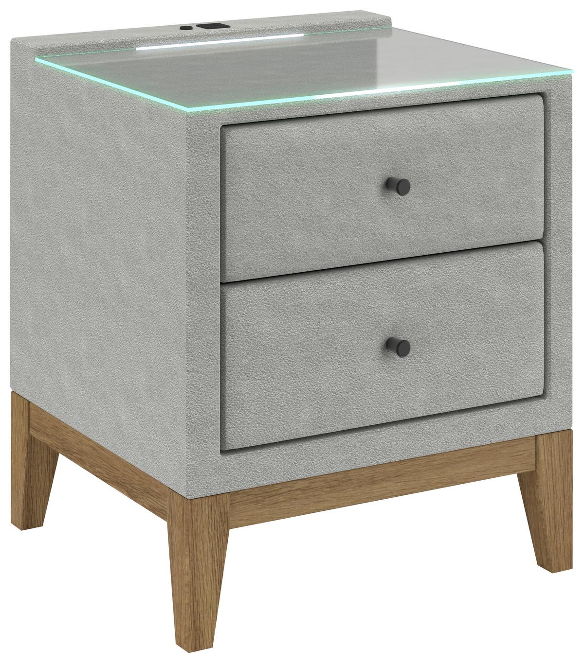 Nachtkästchen Smile Inkl. Beleuchtung, B: 49xcm - Silberfarben, KONVENTIONELL, Glas/Holz (49/58,5/46cm) - James Wood