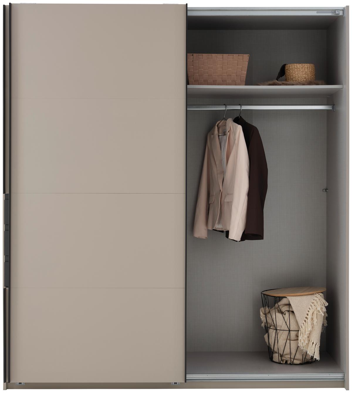 Schwebetürenschrank B: 180 cm Saharagrau/Grafit, O. Spiegel - Graphitfarben/Grau, Trend, Holzwerkstoff (180/198/65cm)
