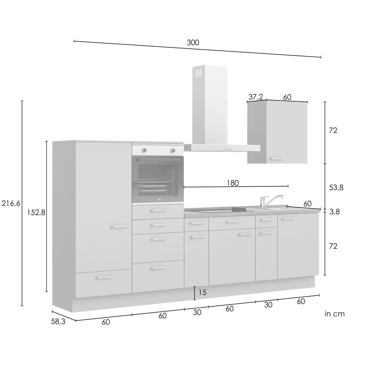 Kuchyňská linka 300 cm, břidlicově šedý betón - barvy břidlice/barvy nerez oceli, Moderní, kov/kompozitní dřevo (300cm) - Nobilia