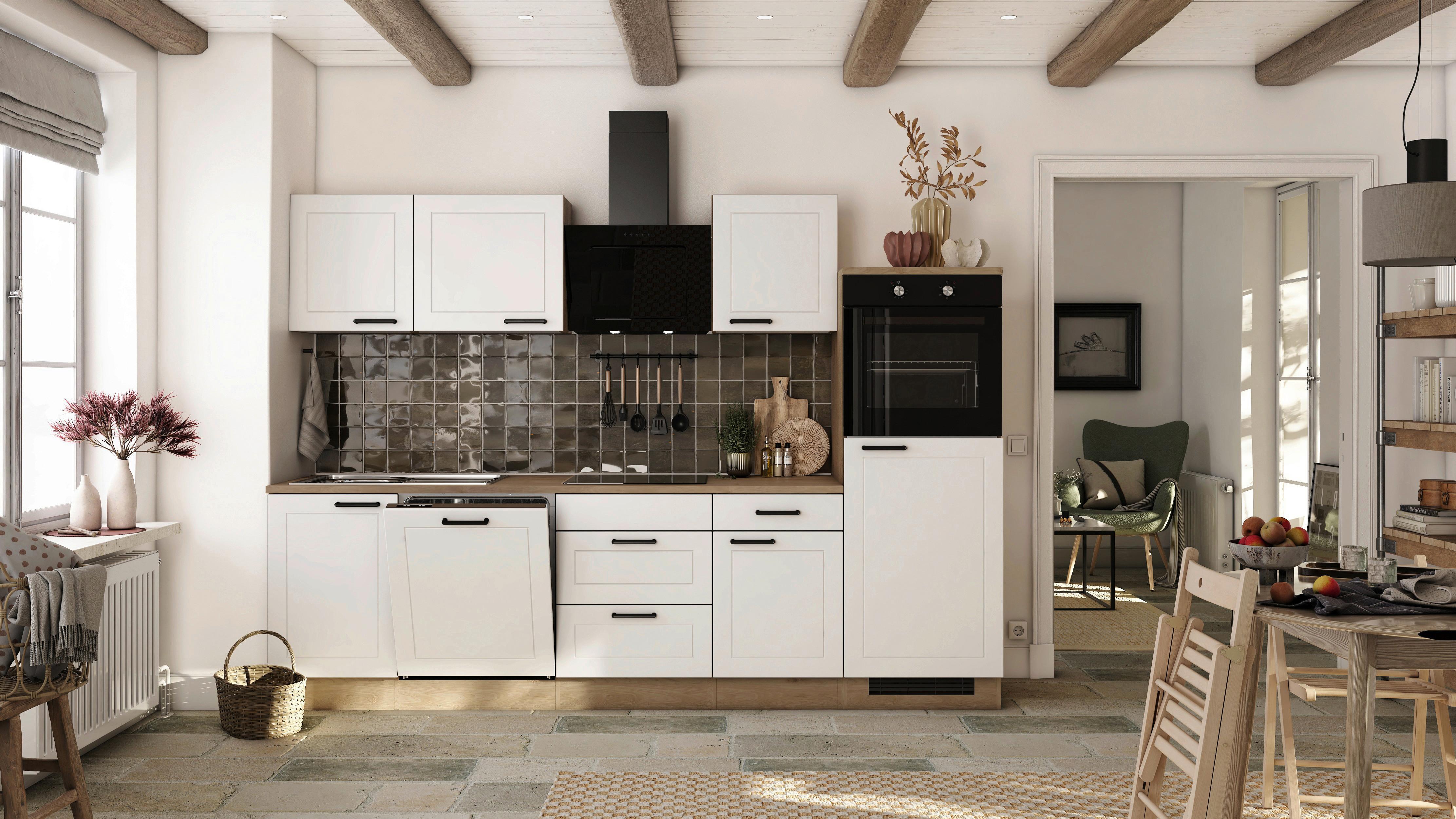 Küchenblock Julia Eiche/Weiß B: 280 cm - Eichefarben/Weiß, Basics, Holzwerkstoff (280cm) - FlexWell