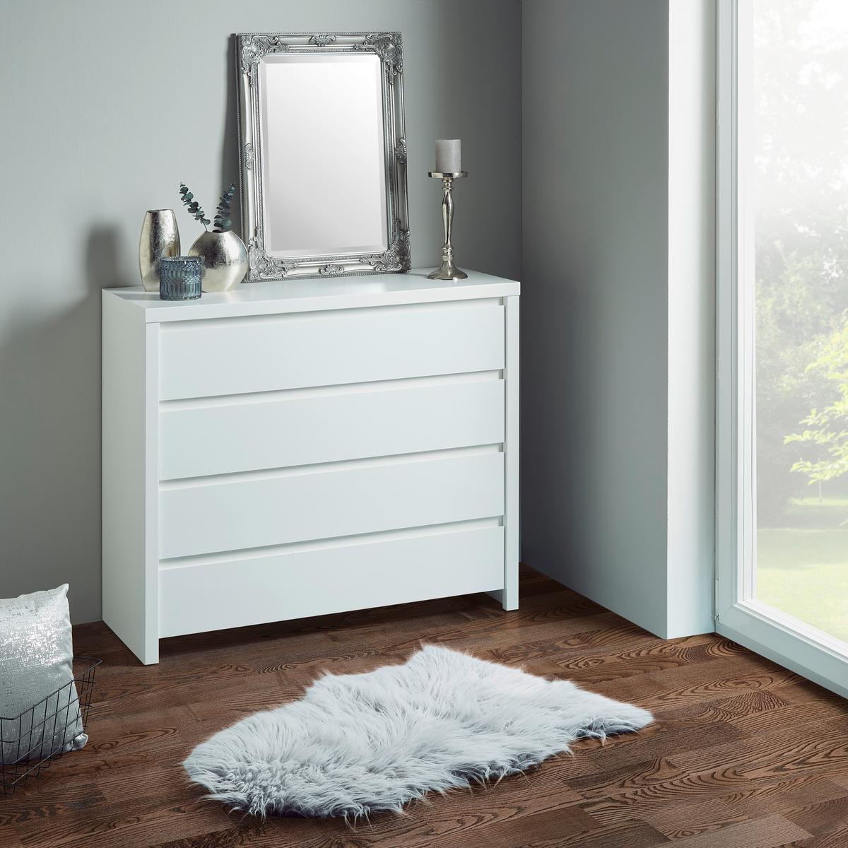 Kommode B: 105 cm Larios, Weiß - Weiß, MODERN, Holzwerkstoff (105/91/40cm)