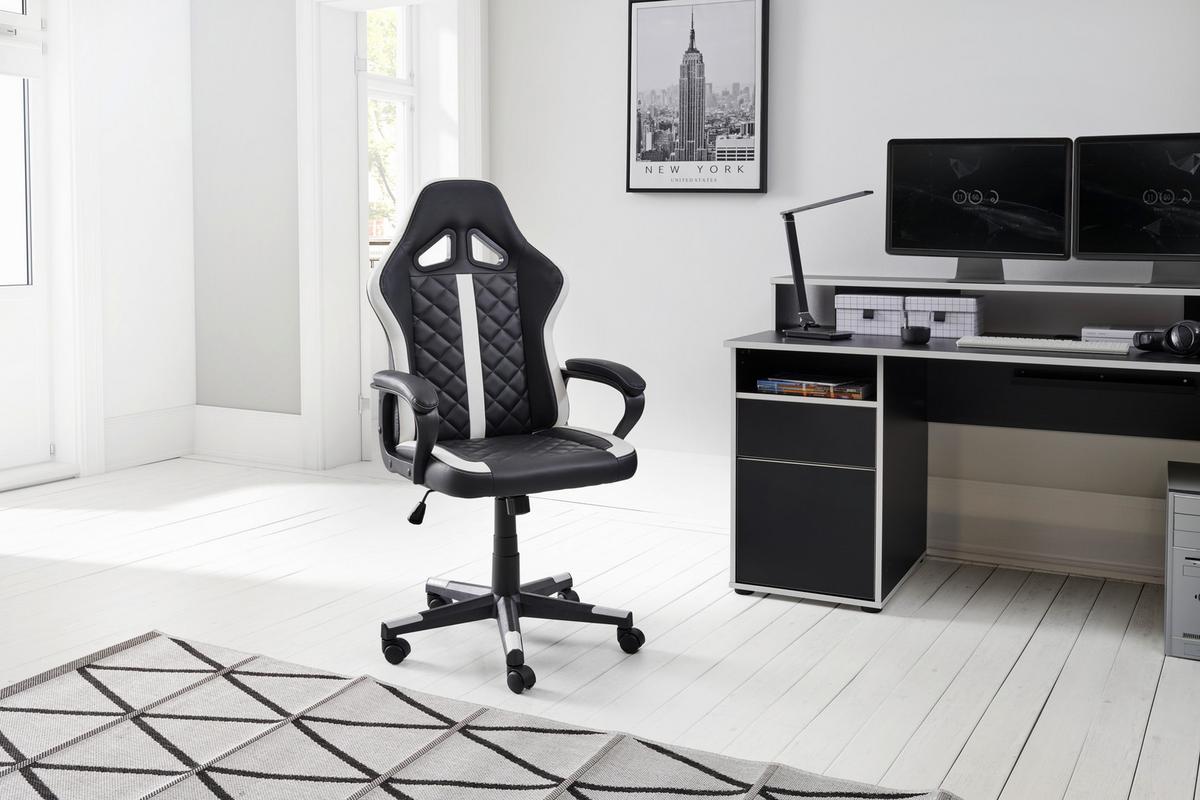 Gamingstuhl Chicago - Schwarz/Weiß, LIFESTYLE, Kunststoff/Textil (60/114-124/62cm) - MID.YOU