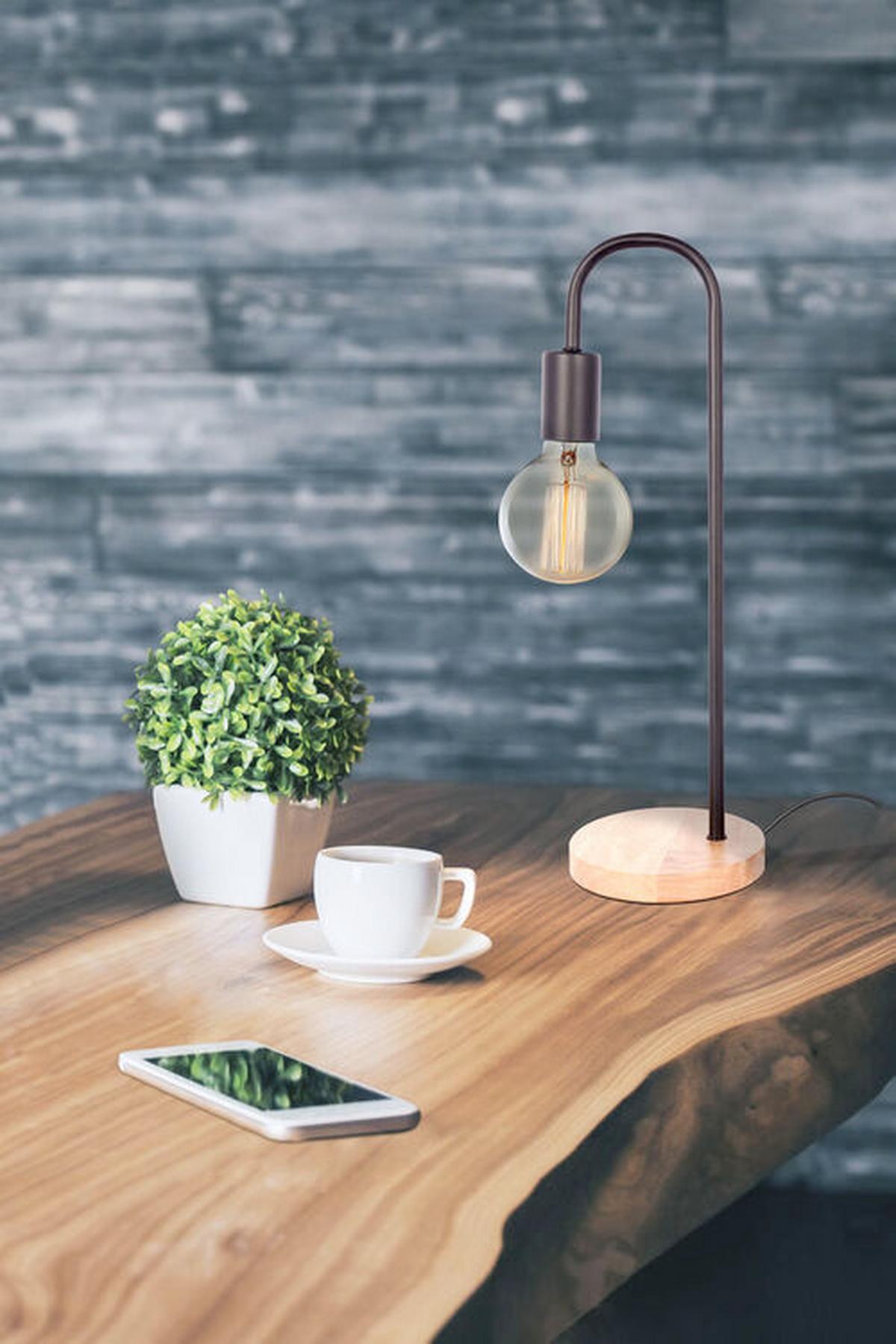 TISCHLEUCHTE Schwarz, E27, 40W - Schwarz, Trend, Holz/Metall (15/47/15cm) - Kayoom