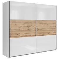 Schwebetürenschrank 220 Cm Tetrix Weiß Hochglanz - Weiß Hochglanz/Eiche Wotan, MODERN, Holzwerkstoff (220/195,5/60cm) - MID.YOU