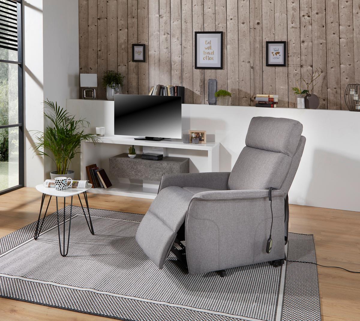 Fernsehsessel Elektrisch Graham Stoffbezug Grau - Grau, KONVENTIONELL, Textil/Metall (66/80-97/90-159,5cm) - Luca Bessoni