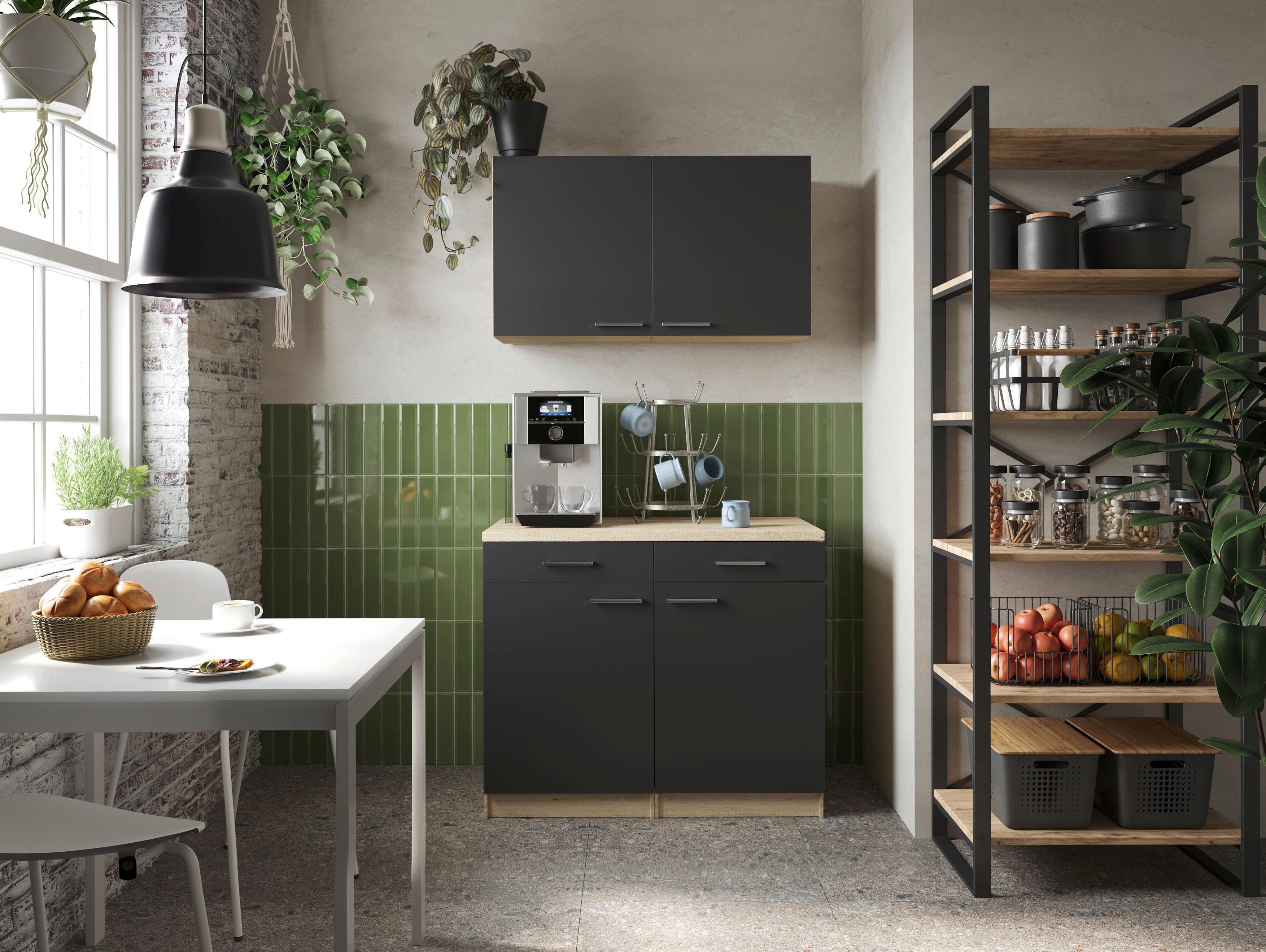 Buffet Merle Schwarz, Eiche Dekor B: 100 cm - Eichefarben/Schwarz, Basics, Holzwerkstoff (100/200/60cm) - Respekta