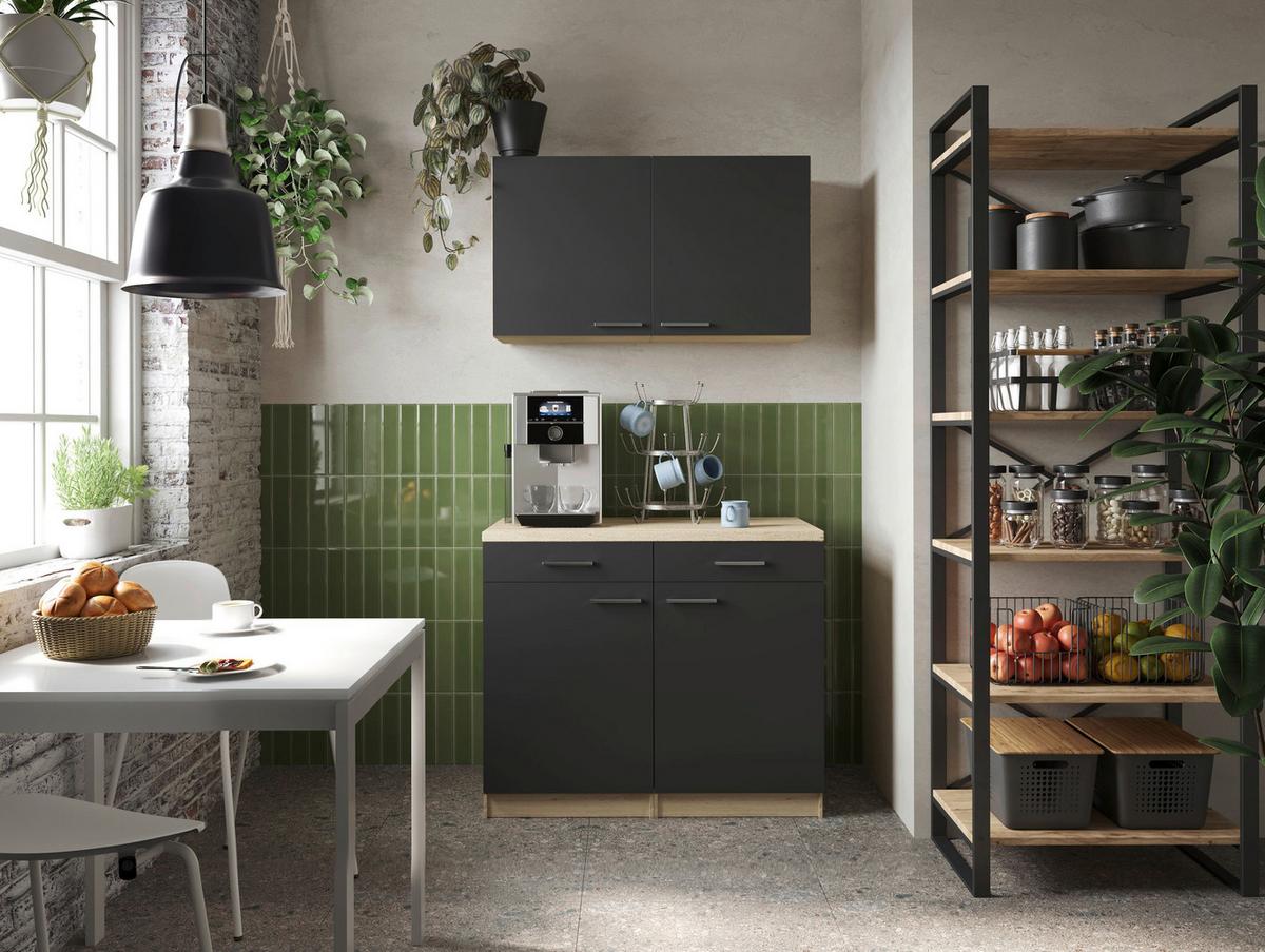 Buffet Merle Schwarz, Eiche Dekor B: 100 cm - Eichefarben/Schwarz, Basics, Holzwerkstoff (100/200/60cm) - Respekta