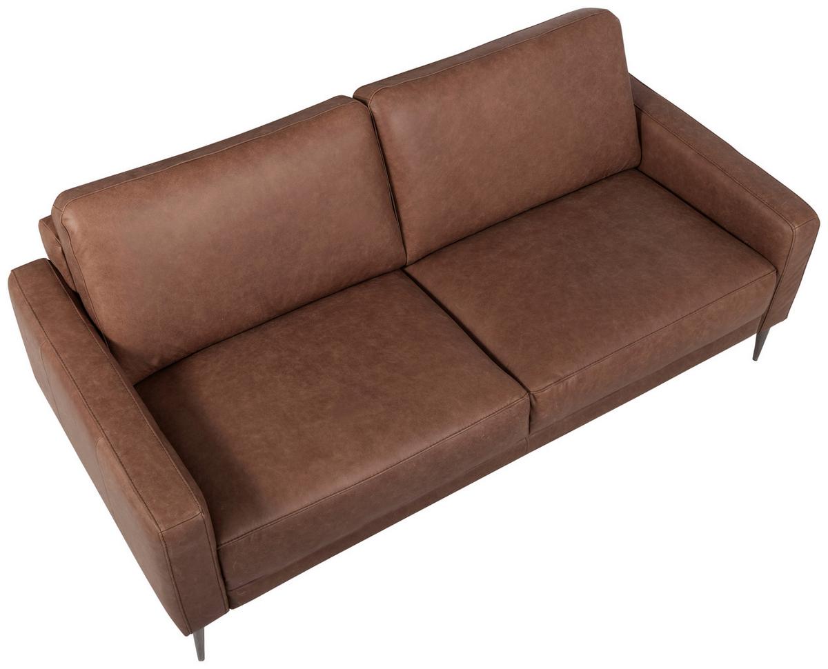 2-Sitzer-Sofa Spring, Dunkelbraun B: 157 cm - Dunkelbraun/Schwarzchrom, Design, Leder (157/85/92cm) - Livetastic