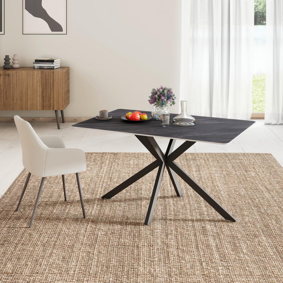 Esstisch Leon Keramik hellgrau, B: 140cm - Schwarz/Grau, Trend, Stein/Metall (140/90/75cm)