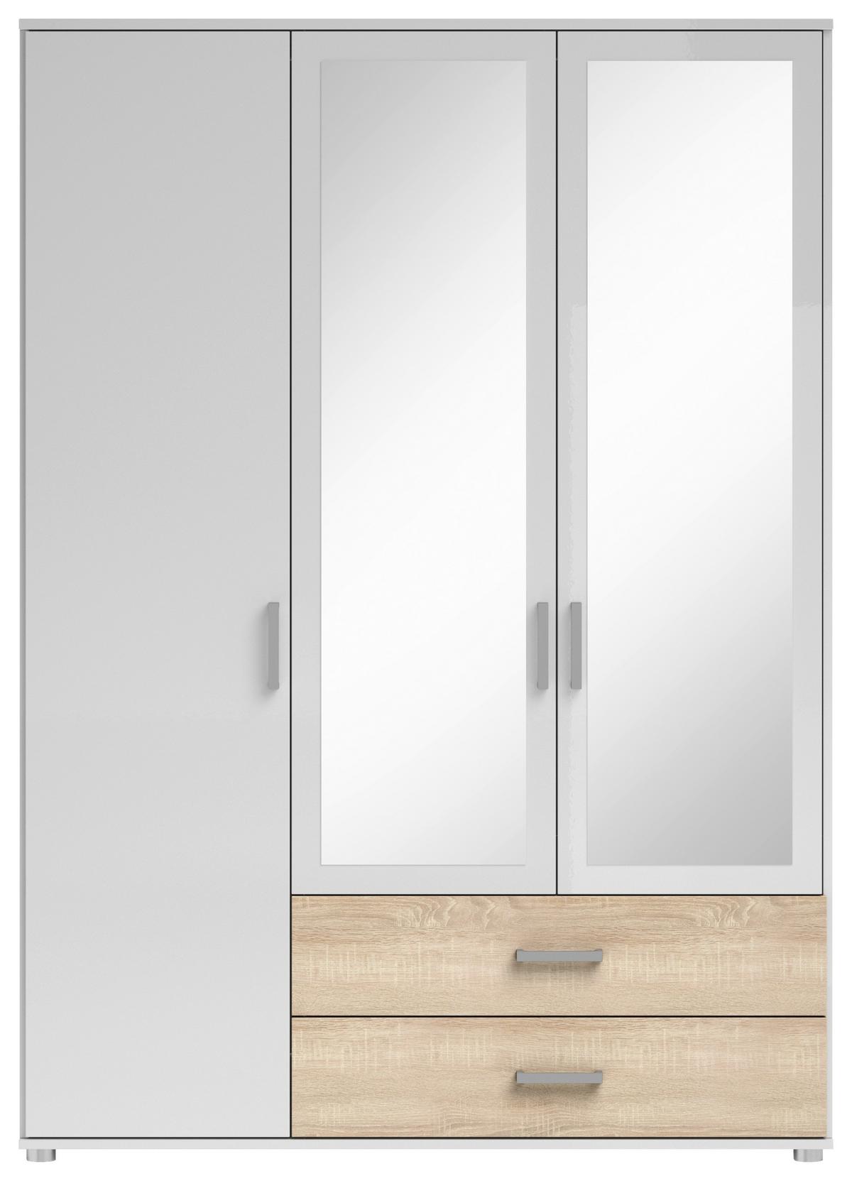 Drehtürenschrank Mit Laden 125cm Ivar Weiß/eiche Dekor - Weiß/Sonoma Eiche, MODERN, Holzwerkstoff (125/190/51cm) - MID.YOU