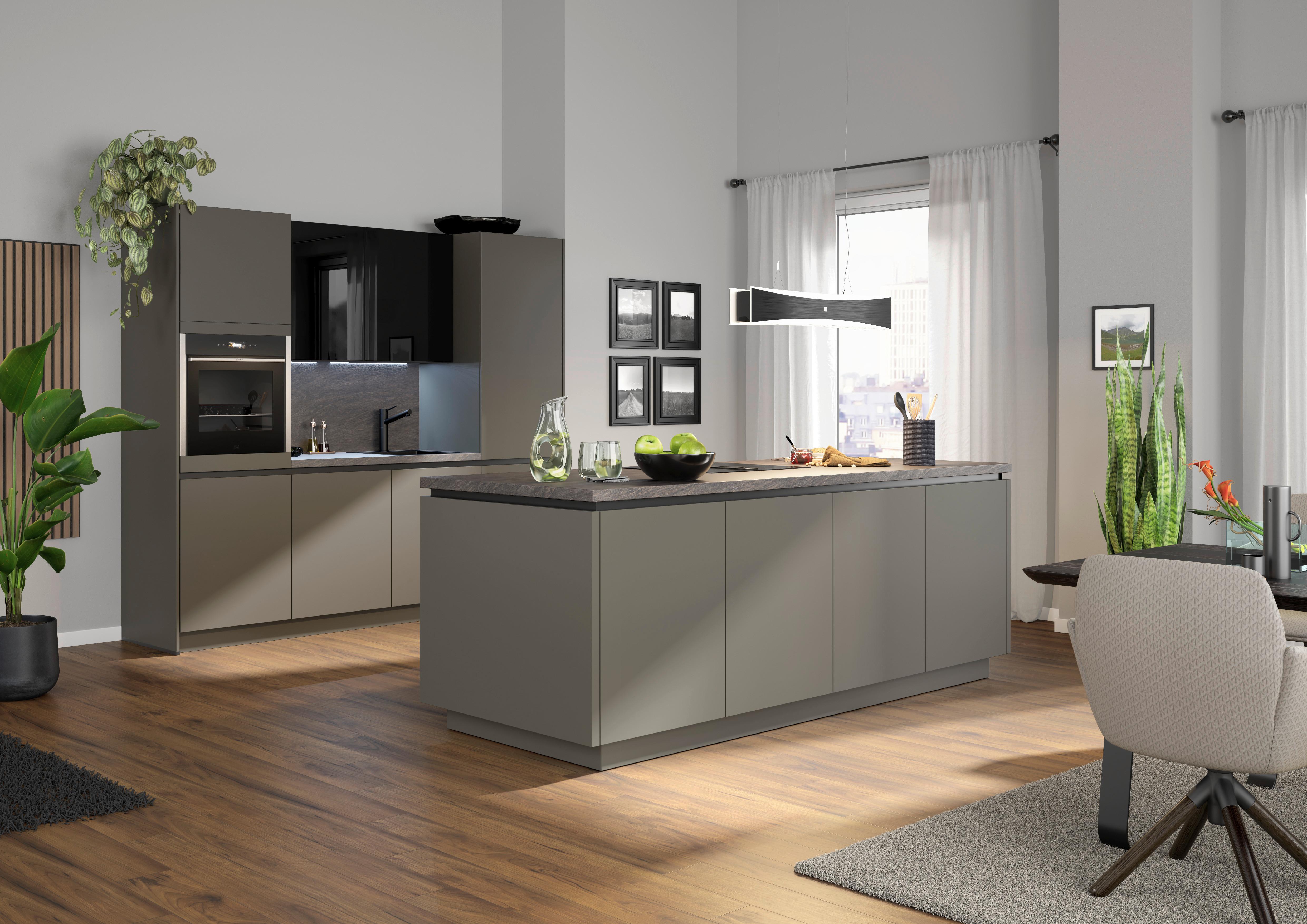 Einbauküche Ip3150 - Schwarz/Braun, MODERN, Holzwerkstoff (243/240cm) - Impuls