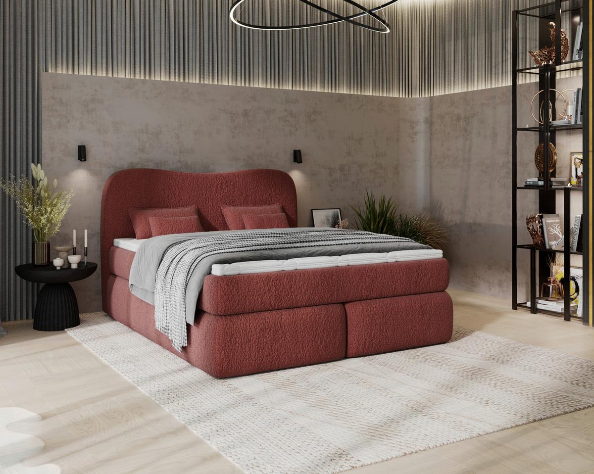 Boxspringbett mit Topper 180x200 Isla - Rostfarben/Buchefarben, Basics, Holz/Holzwerkstoff (180/200cm) - Livetastic