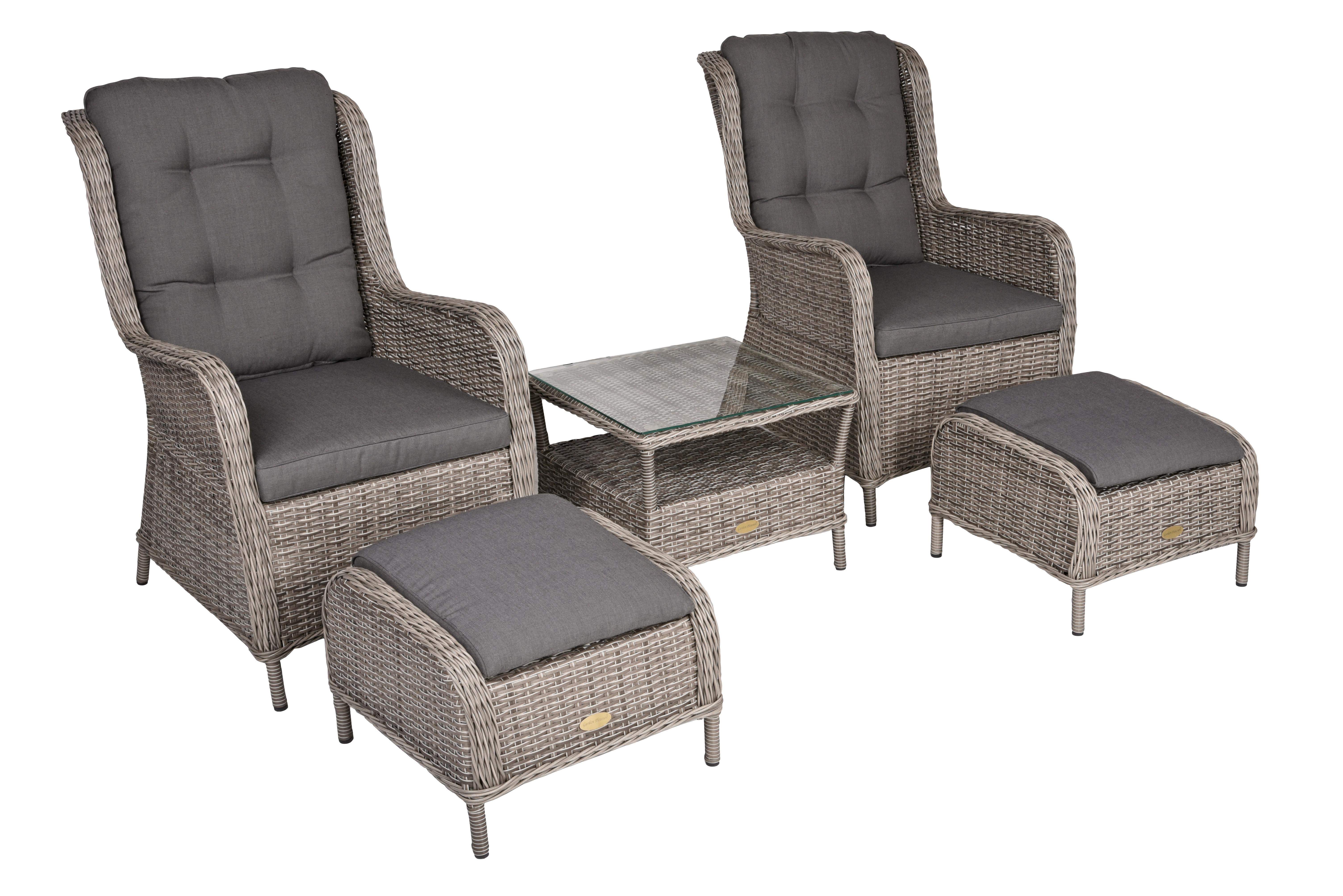 Gartensessel-Set 5-Tlg Valencia Kunststoff/Textil - Silberfarben/Grau, Basics, Glas/Kunststoff - Gardenson