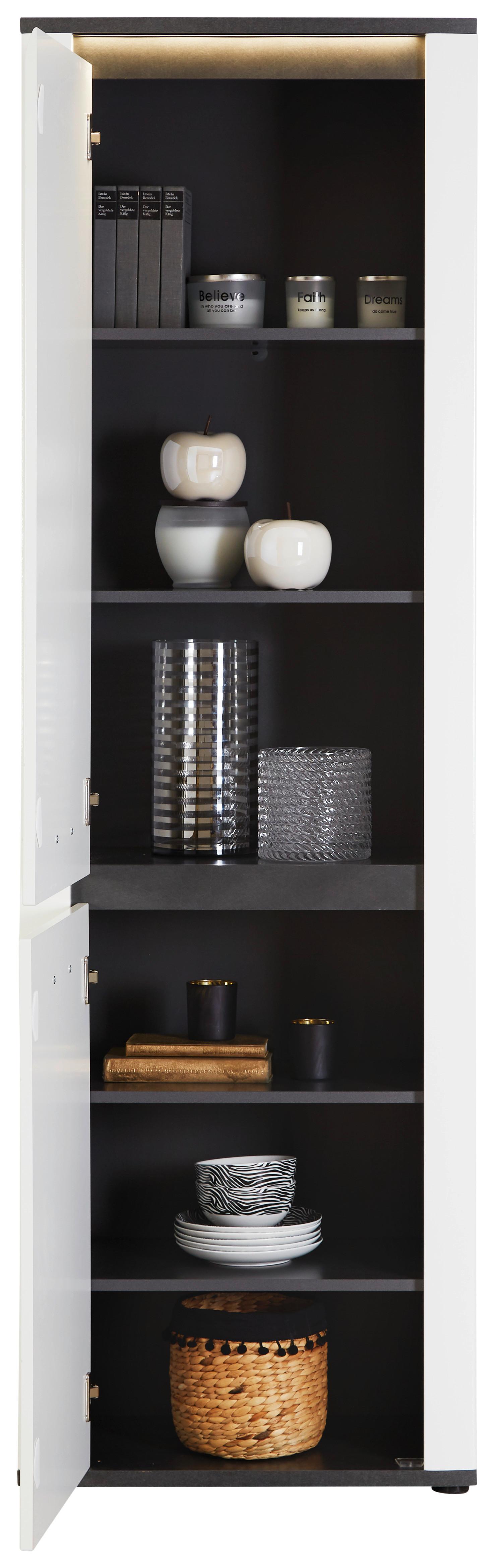 Mehrzweckschrank Alassio Weiß Bxh 61,7x200 Cm Inkl. Led - Graphitfarben/Weiß, MODERN, Holzwerkstoff (61,7cm) - Luca Bessoni