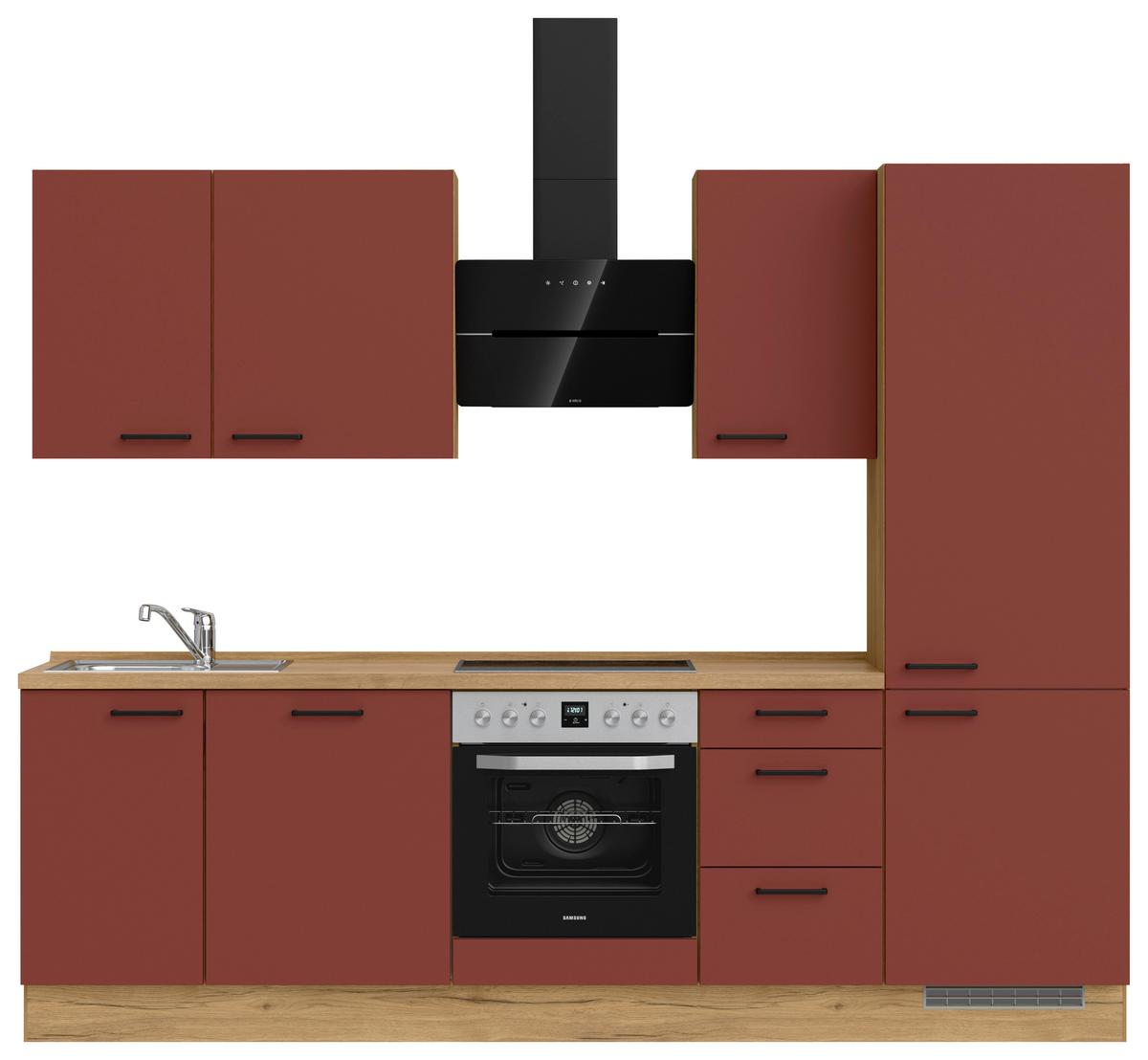 Küchenleerblock Easytouch High-Line, H6 Rechts - Eichefarben/Rot, MODERN, Holzwerkstoff (270cm) - Nobilia
