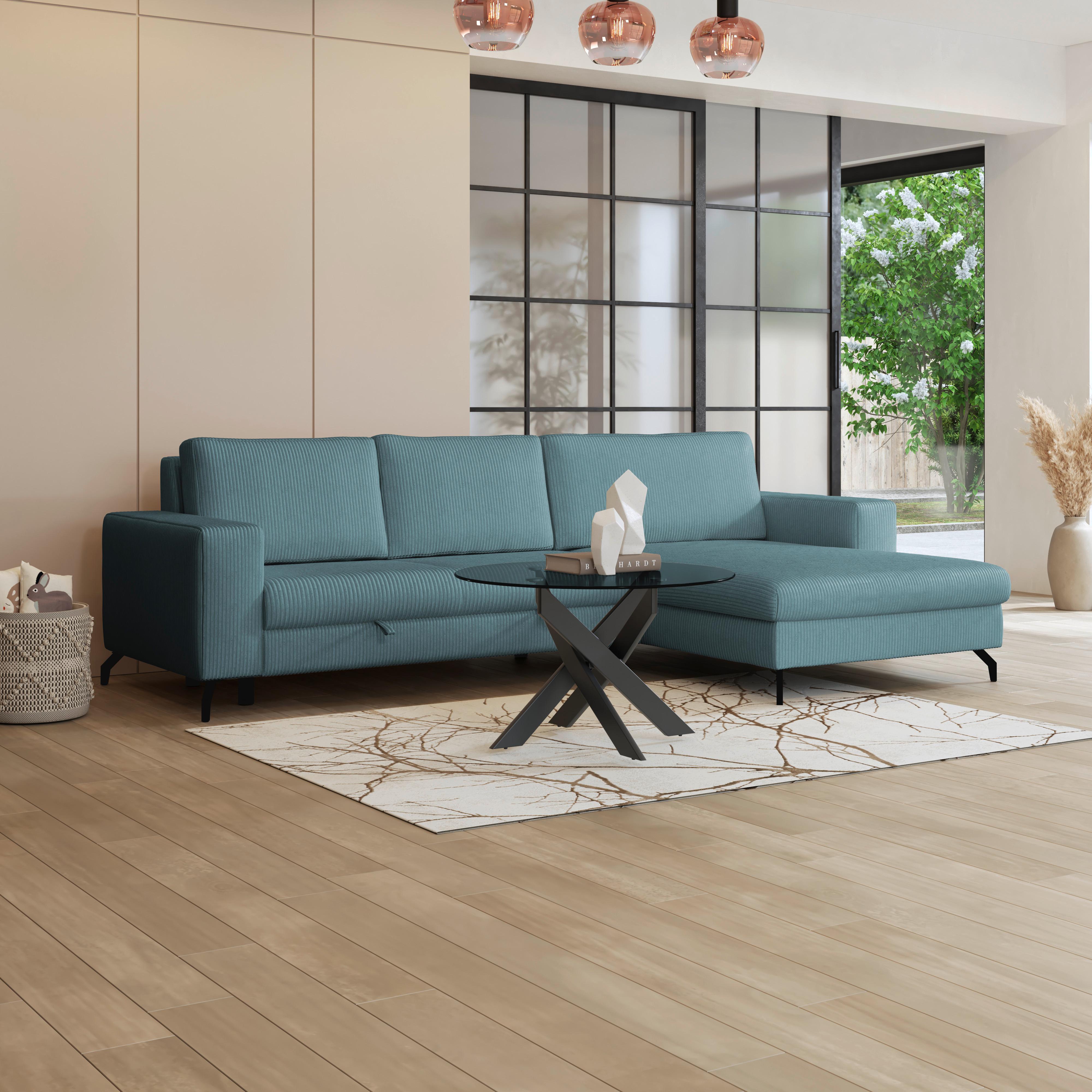 Ecksofa mit Bettkasten Cloud Hellblau Cord 290x178 cm - Hellblau, Trend, Textil (290/178cm)
