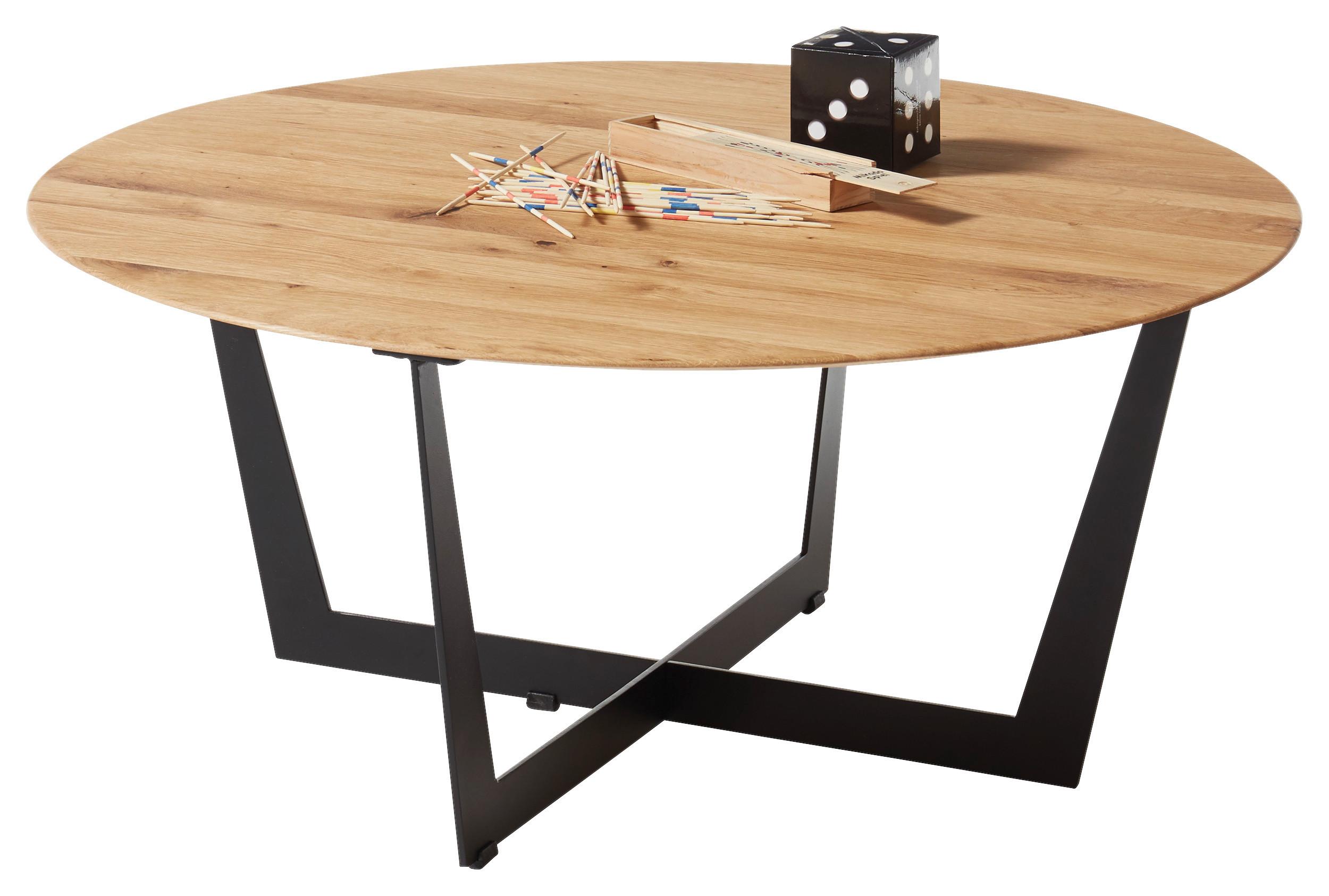 Couchtisch Rund mit Holzplatte Kenny, Eiche/Schwarz