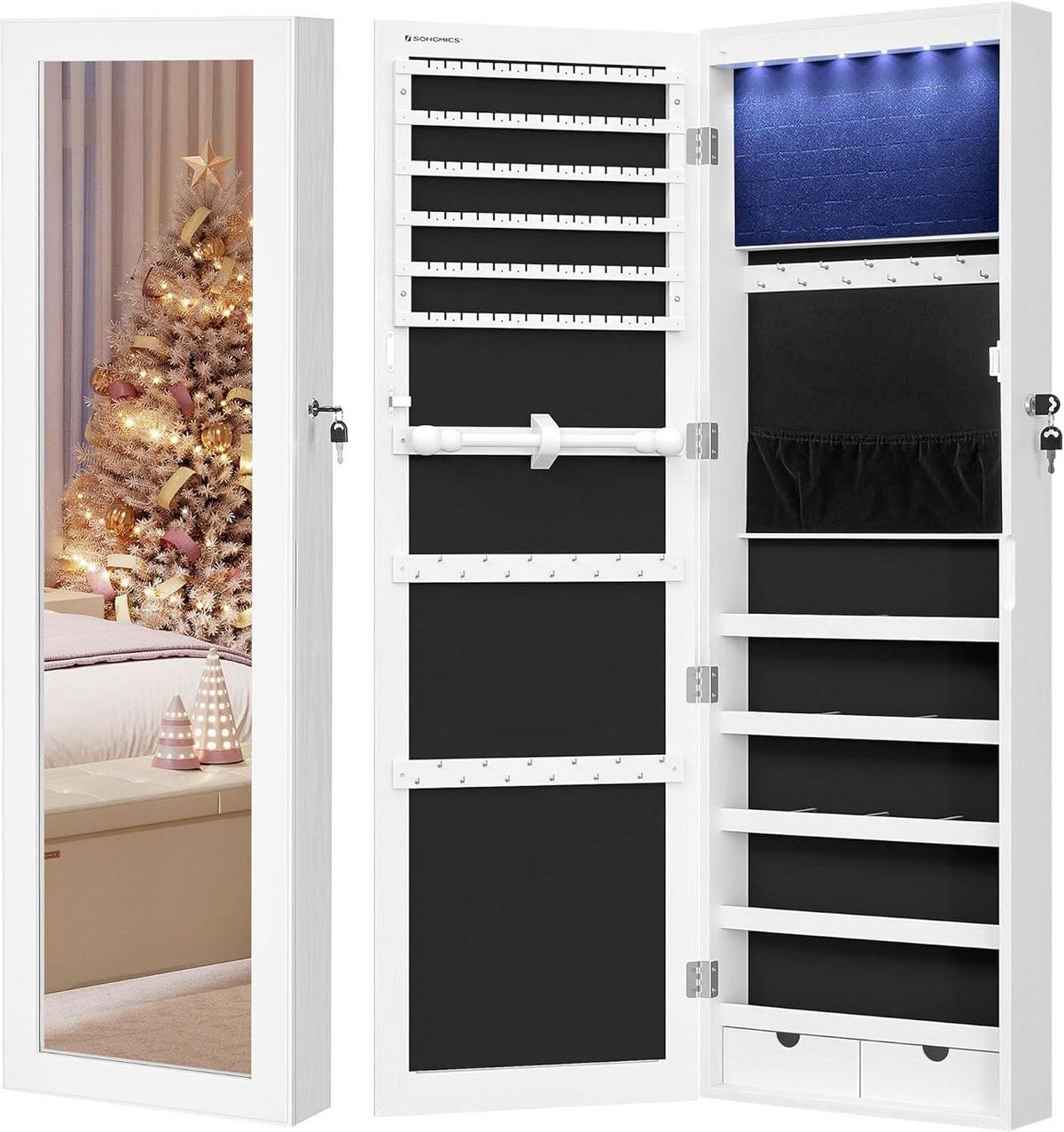 Schmuckschrank Weiß B: 37 cm - Weiß, Basics, Holzwerkstoff/Metall (37/110/10cm)