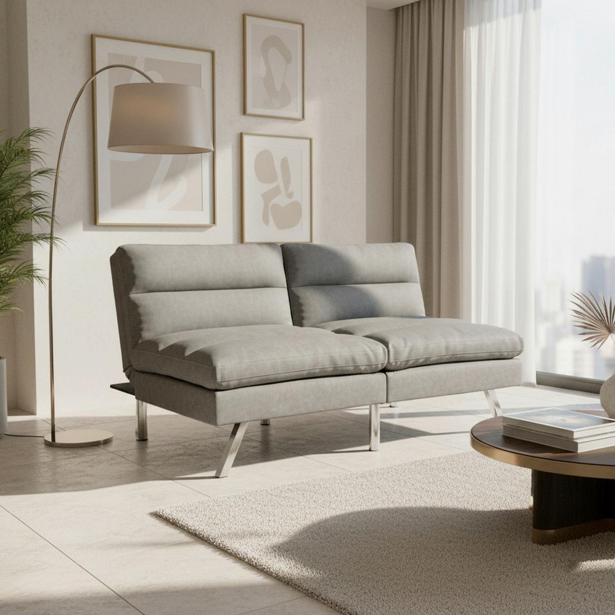 Pohovka LIA světle šedá - světle šedá/barvy chromu, Moderní, dřevo/textil (171/112/53cm) - Bessagi Home