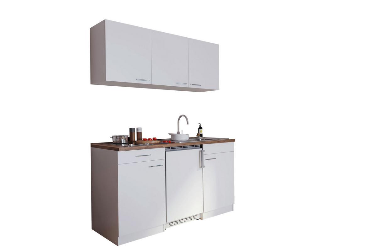 Miniküche Economy mit Geräten 150 cm Weiß/ Nussbaum Dekor - Nussbaumfarben/Weiß, Basics, Holzwerkstoff (150cm) - Respekta