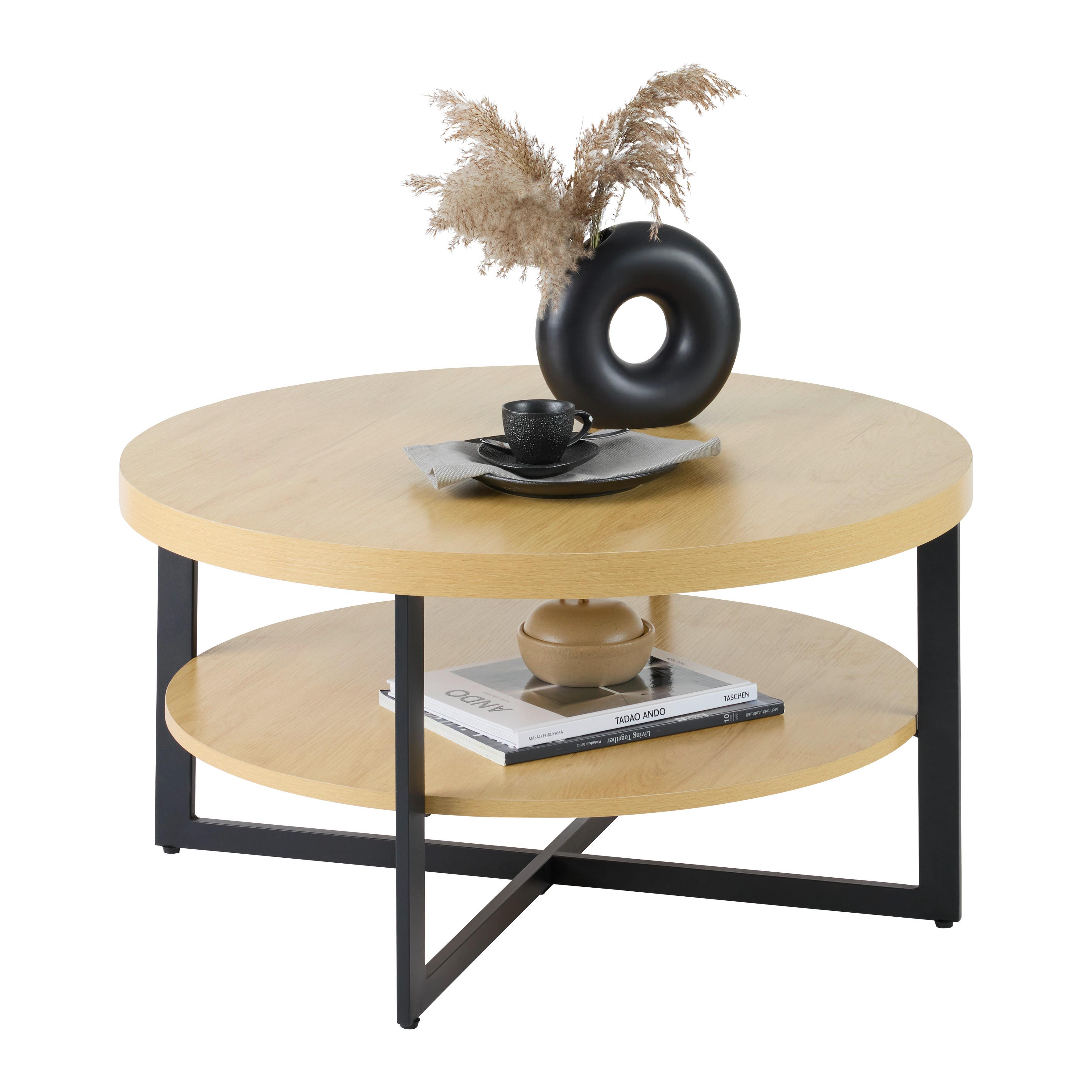 KONFERENČNÍ STOLEK RONDO - černá/dub artisan, Konvenční, kov/kompozitní dřevo (80/80/40cm) - Mömax