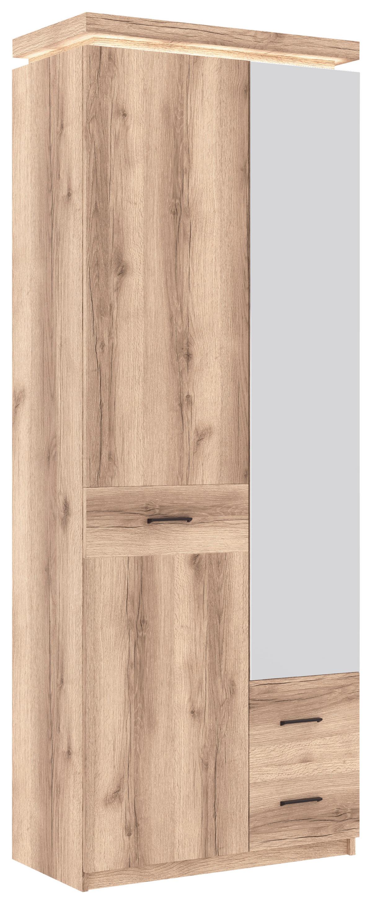 Skříň do předsíně VANCOUVER - barvy dubu/antracitová, Moderní, kov/kompozitní dřevo (75/198/38cm)