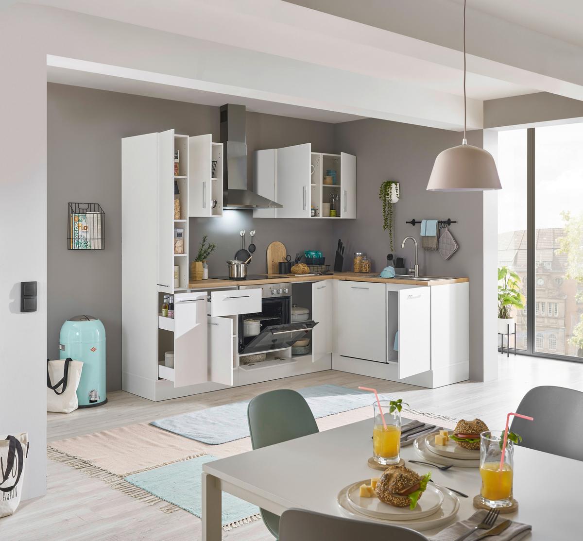 Eckküche Turin Weiß/Eiche Dekor 250x175 cm - Weiß/Eiche Artisan, Basics, Holzwerkstoff (250/175cm) - MID.YOU