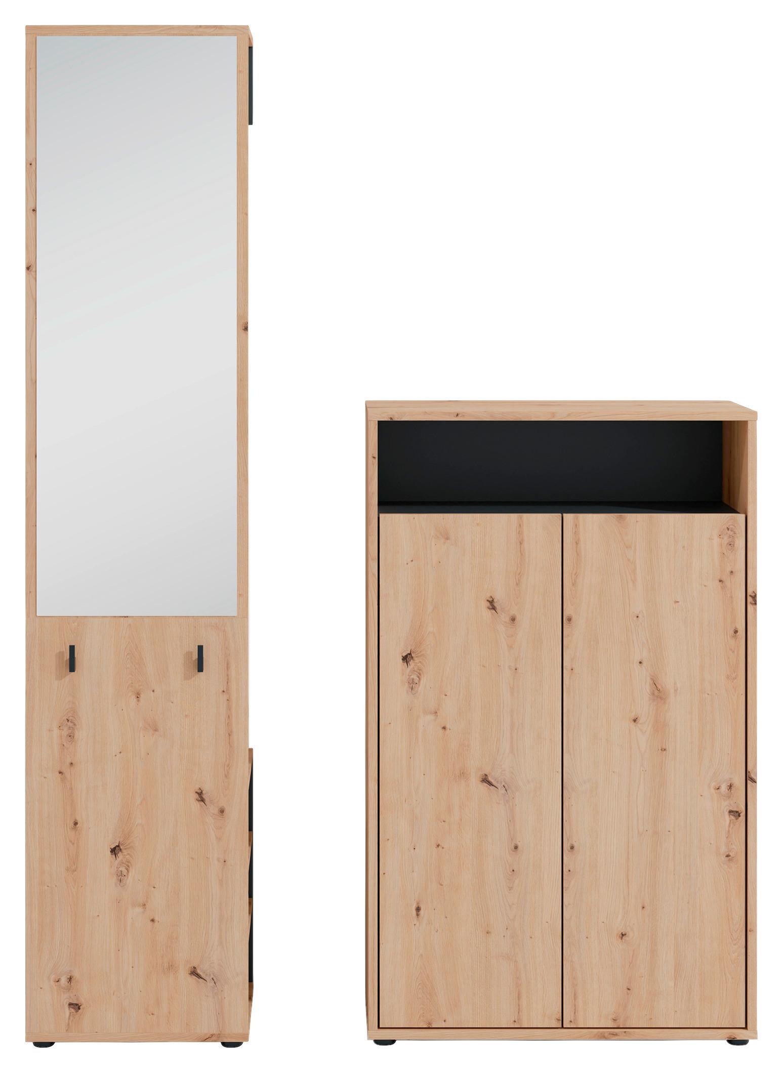 Garderobe Lyon Eiche Artisan/Schwarz B: 110cm - Schwarz/Eiche Artisan, Design, Holzwerkstoff (110/186/35cm) - MID.YOU