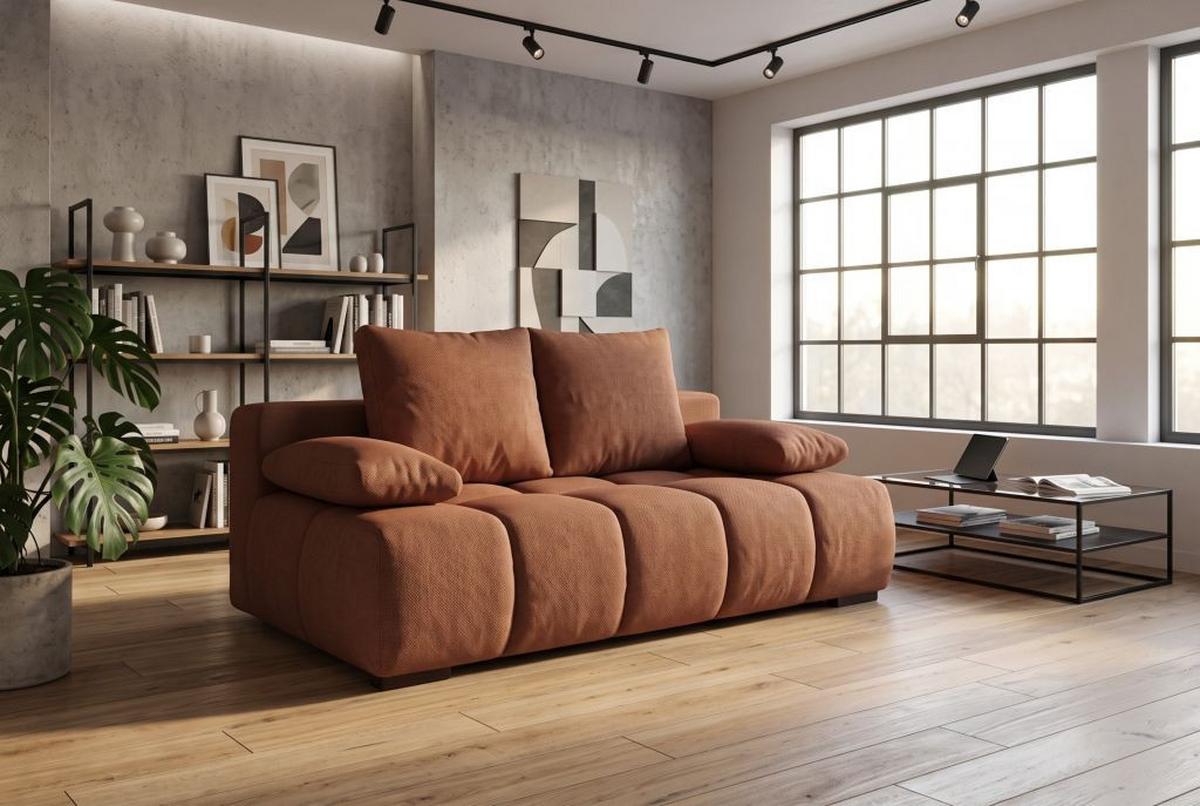 Boxspringová pohovka BOB, hrdzavá ženilka - čierna/žltá, Konventionell, kompozitné drevo/textil (209/105cm) - Based