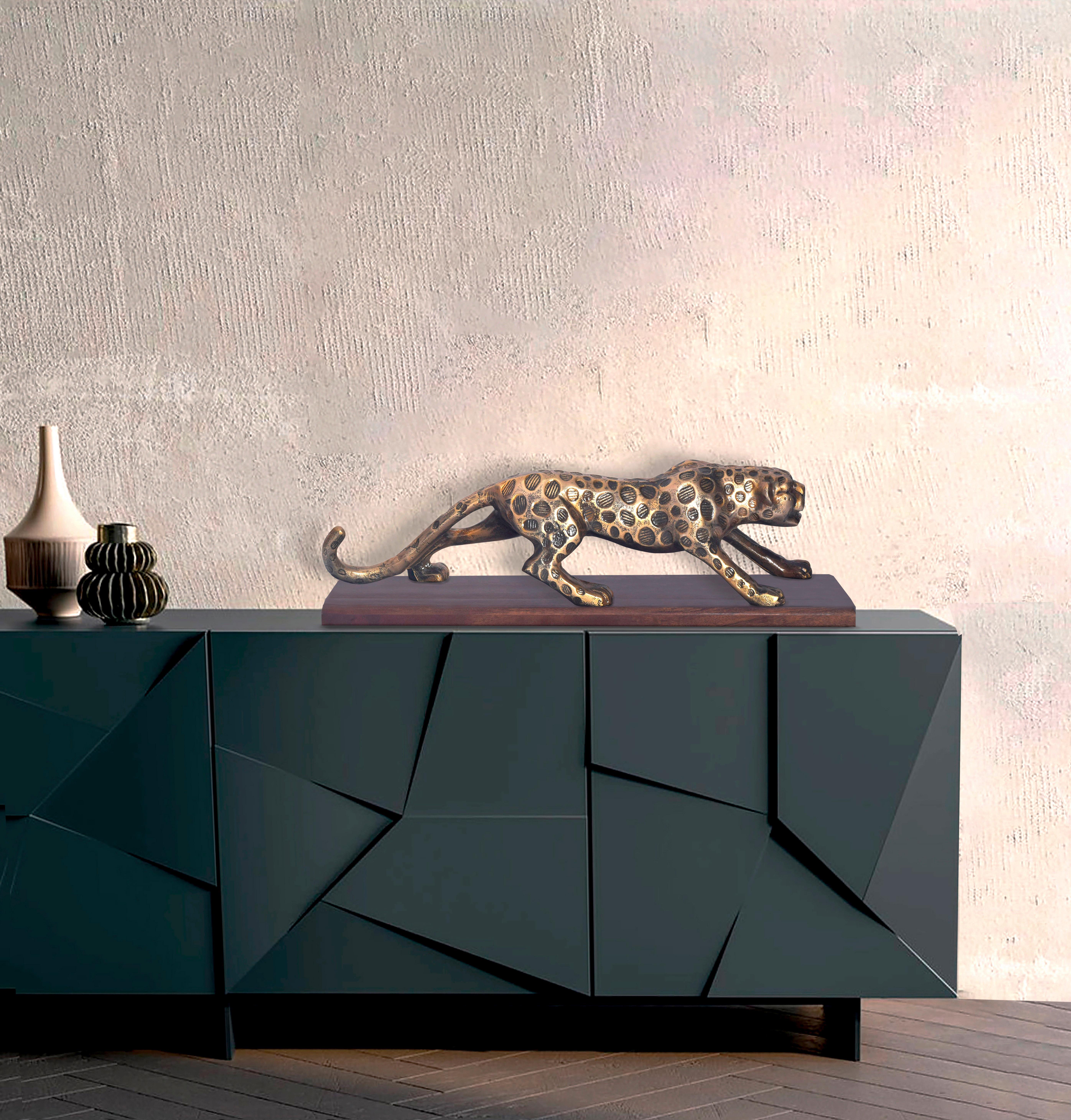 Dekotier Panther Goldfarben B: 63 cm - Goldfarben, Design, Metall (63/17,5/16cm) - Livetastic