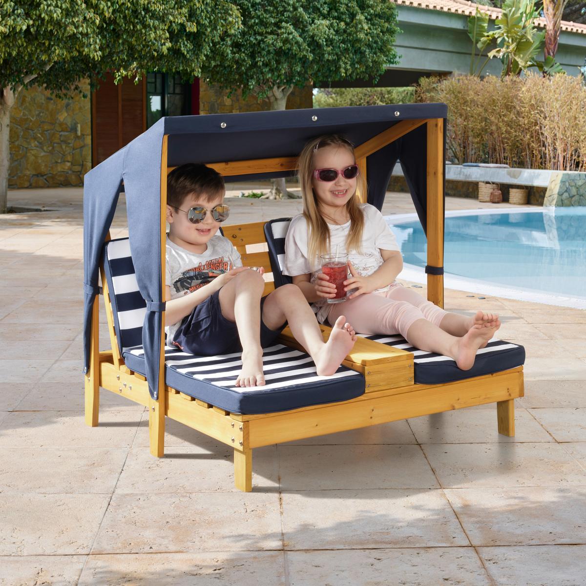 Záhradná pohovka pre deti DAISY - modrá/biela, Modern, drevo/textil (84,8/89/92,5cm) - Bessagi Kids