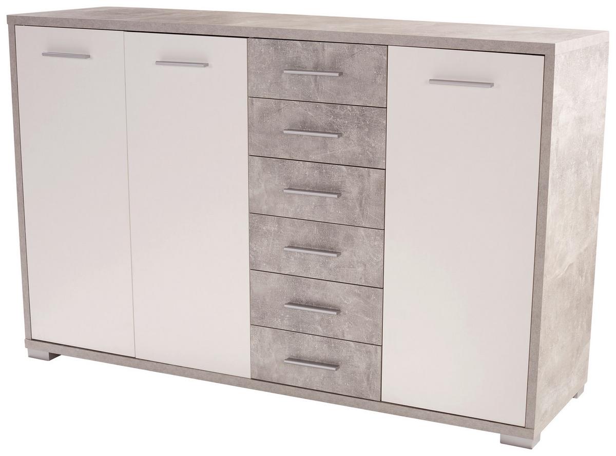 Kommode B 190 Cm Q-big New, Beton Optik/weiß - Weiß/Grau, MODERN, Holz (190/105/44cm)