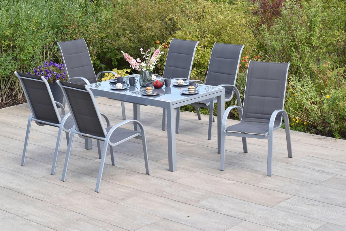 Gartenmöbel Set 7-Tlg Amalfi Di Lusso Metall/Textil - Anthrazit/Silberfarben, MODERN, Textil/Metall - Gardenson